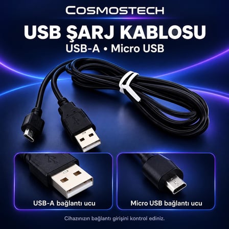 Cosmostech PS4 DualShock 4 Oyun Kolu Şarj Kablosu CS4-140 – USB Micro USB Gamepad Şarj ve Veri Aktarım Kablosu