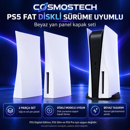 Cosmostech PS5 Fat CD Edition Uyumlu Konsol Koruyucu Kapak Seti CS5-020 – PlayStation 5 CD Sürüm Yan Panel Faceplate Beyaz