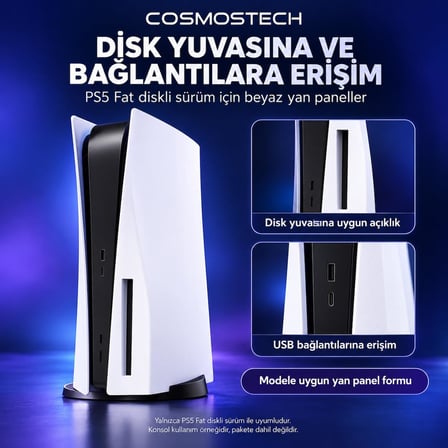 Cosmostech PS5 Fat CD Edition Uyumlu Konsol Koruyucu Kapak Seti CS5-020 – PlayStation 5 CD Sürüm Yan Panel Faceplate Beyaz