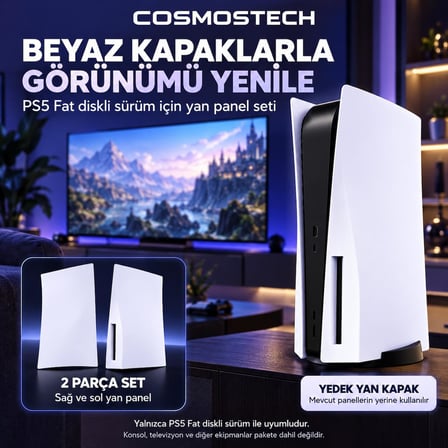 Cosmostech PS5 Fat CD Edition Uyumlu Konsol Koruyucu Kapak Seti CS5-020 – PlayStation 5 CD Sürüm Yan Panel Faceplate Beyaz