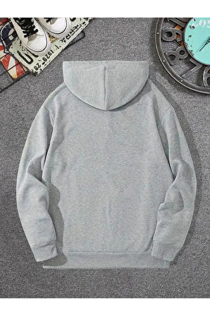 Erkek Gri Dağ Baskılı Kapüşonlu Sweatshirt