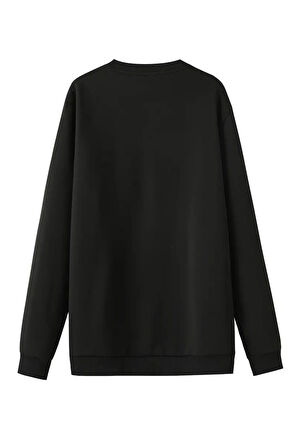 Erkek Geyik Baskılı Bisiklet Yaka Oversize Sweatshirt