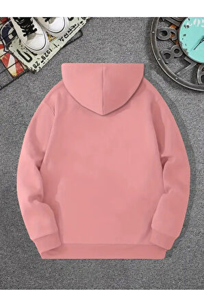 Erkek Pembe California Baskılı Kapüşonlu Oversize Sweatshirt