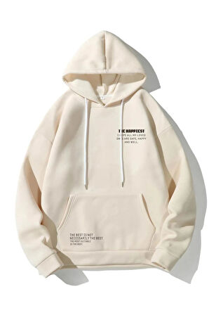 Unisex Happiest Baskılı Kapşonlu Oversize Sweatshirt