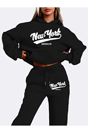 Kadın New York Brooklyn Baskılı Oversize Eşofman Takımı