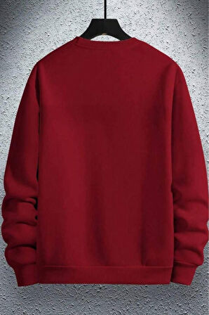 Erkek Saturn Baskılı Bisiklet Yaka Oversize Sweatshirt