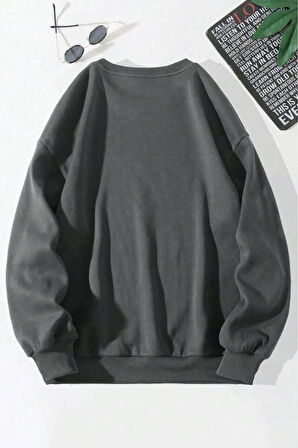 Erkek Saturn Baskılı Bisiklet Yaka Oversize Sweatshirt