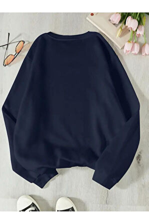 Kadın Yıldızlı Gece Tablo Baskılı Bisiklet Yaka Oversize Sweatshirt