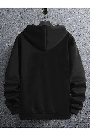 Erkek LA Baskılı Kapüşonlu Fermuarlı Oversize Sweatshirt