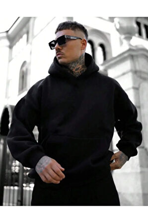 Erkek Makes You Happy Baskılı Kapüşonlu Oversize Sweatshirt