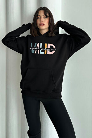 Kadın Valid Baskılı Oversize Kapüşonlu Sweatshirt