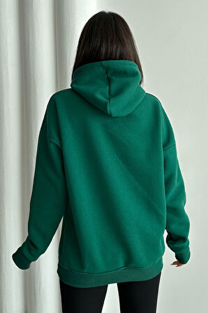 Kadın Valid Baskılı Oversize Kapüşonlu Sweatshirt