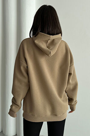 Kadın Valid Baskılı Oversize Kapüşonlu Sweatshirt