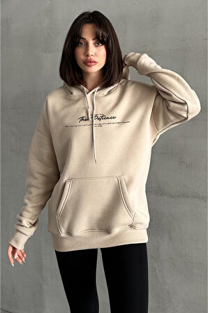 Kadın The Patience Baskılı Oversize Kapüşonlu Sweatshirt