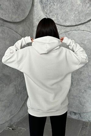 Kadın Renkli Believe Baskılı Oversize Kapüşonlu Sweatshirt