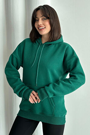 Kadın Do What Makes You Happy Baskılı Oversize Kapüşonlu Sweatshirt