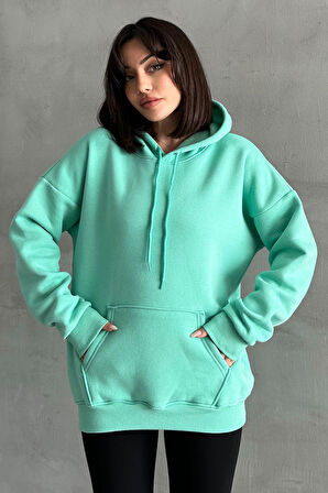 Kadın Do What Makes You Happy Baskılı Oversize Kapüşonlu Sweatshirt