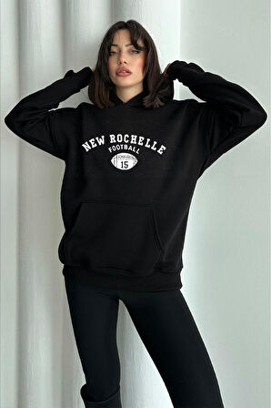 Kadın Siyah New Rochelle Baskılı Oversize Kapüşonlu Sweatshirt