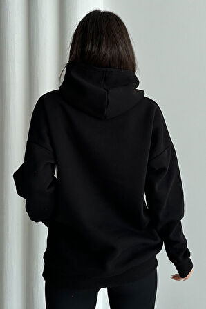 Kadın New York Crew Baskılı Oversize Kapüşonlu Sweatshirt