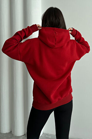 Kadın New York Crew Baskılı Oversize Kapüşonlu Sweatshirt