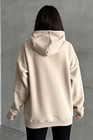 Kadın New York Crew Baskılı Oversize Kapüşonlu Sweatshirt