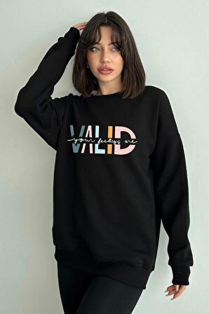 Kadın Valid Baskılı Oversize Sweatshirt