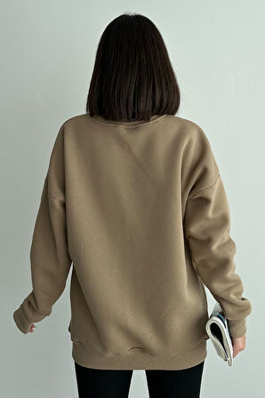 Kadın The Patience Baskılı Oversize Bisiklet Yaka Sweatshirt