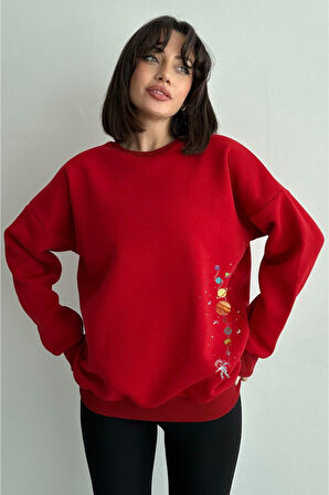 Kadın Minik Gezegen Baskılı Oversize Sweatshirt