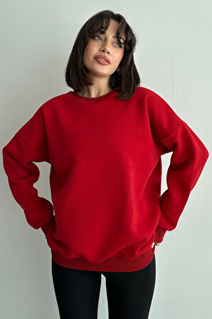 Kadın Do What Makes You Happy Baskılı Oversize Bisiklet Yaka Sweatshirt