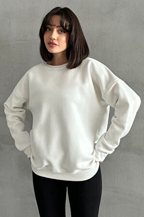 Kadın Do What Makes You Happy Baskılı Oversize Bisiklet Yaka Sweatshirt