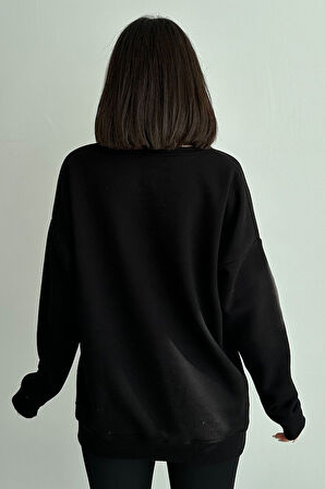 Kadın New Rochelle Baskılı Oversize Bisiklet Yaka Sweatshirt