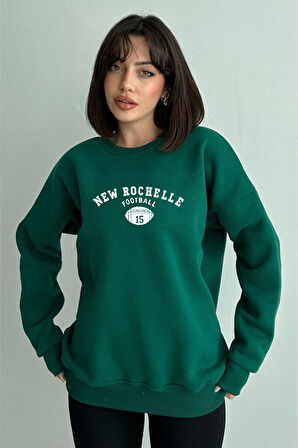 Kadın New Rochelle Baskılı Oversize Bisiklet Yaka Sweatshirt