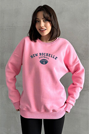 Kadın Pembe New Rochelle Baskılı Oversize Bisiklet Yaka Sweatshirt