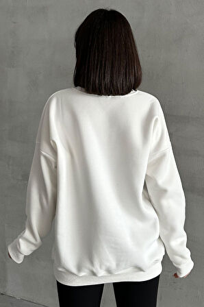 Kadın New York Crew Baskılı Oversize Bisiklet Yaka Sweatshirt