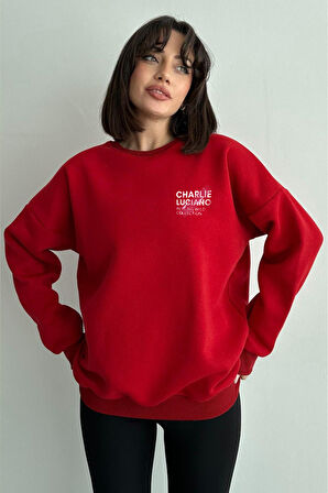 Kadın Charlie Luciano Baskılı Oversize Bisiklet Yaka Sweatshirt