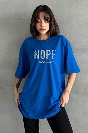 Kadın Nope Baskılı Bisiklet Yaka Oversize T-Shirt