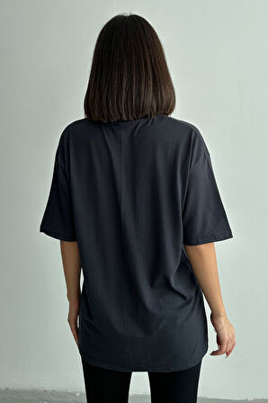 Kadın Nope Baskılı Bisiklet Yaka Oversize T-Shirt