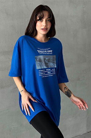 Kadın Eternal Love Baskılı Bisiklet Yaka Oversize T-Shirt