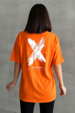 Kadın X Patience Baskılı Bisiklet Yaka Oversize T-Shirt