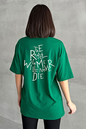 Kadın The Rebel Baskılı Bisiklet Yaka Oversize T-Shirt