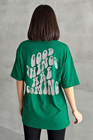 Kadın Good Things Baskılı Bisiklet Yaka Oversize T-Shirt