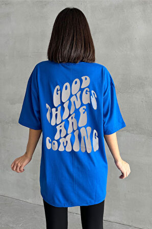 Kadın Good Things Baskılı Bisiklet Yaka Oversize T-Shirt