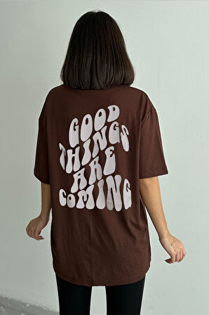 Kadın Good Things Baskılı Bisiklet Yaka Oversize T-Shirt