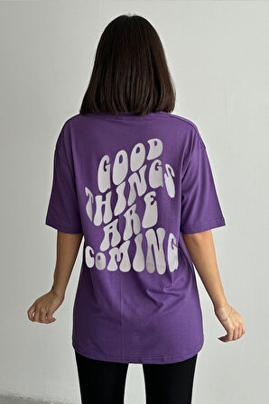 Kadın Good Things Baskılı Bisiklet Yaka Oversize T-Shirt