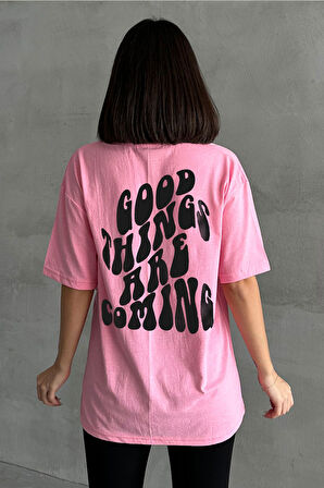 Kadın Good Things Baskılı Bisiklet Yaka Oversize T-Shirt