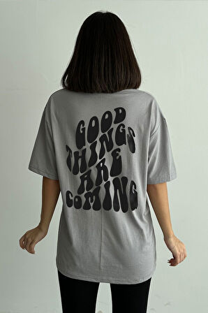 Kadın Good Things Baskılı Bisiklet Yaka Oversize T-Shirt