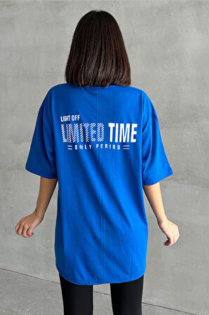 Kadın Limited Time Baskılı Bisiklet Yaka Oversize T-Shirt