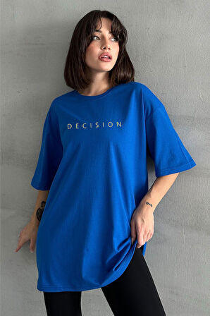 Kadın Decision Baskılı Bisiklet Yaka Oversize T-Shirt