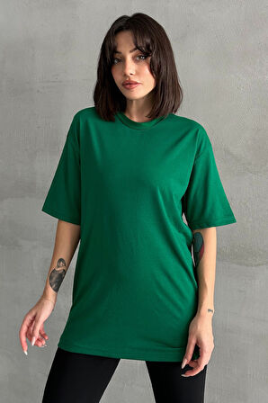 Kadın Büyük Kelebek Baskılı Bisiklet Yaka Oversize T-Shirt