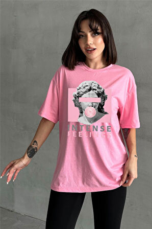 Kadın Intense Feelings Baskılı Bisiklet Yaka Oversize T-Shirt